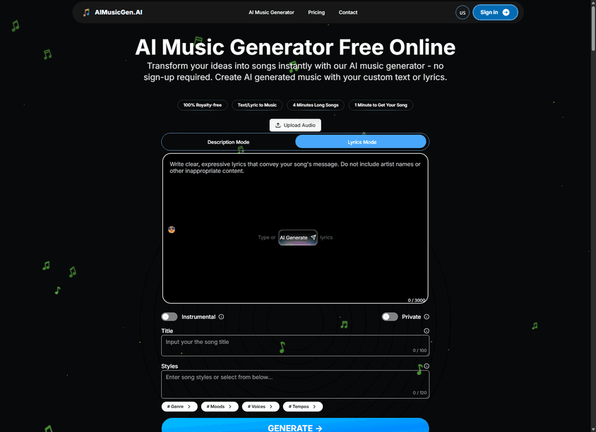 AIMusicGen.ai screenshot