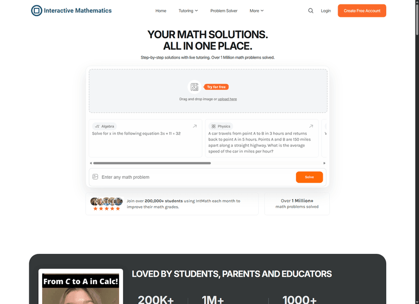 Interactive Mathematics AI Problem Solver screenshot