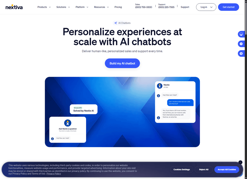 Nextiva AI Chatbot Platform screenshot