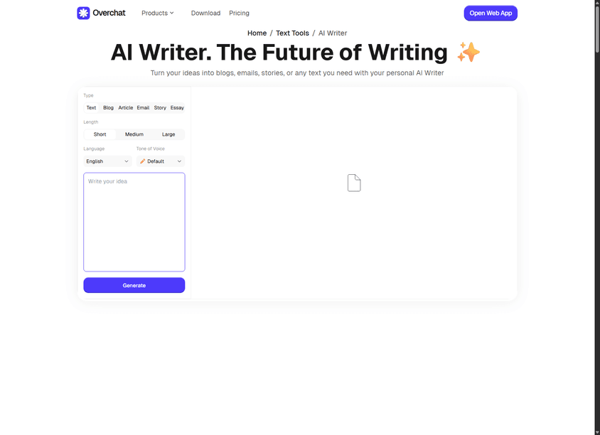 OverChat AI Writer screenshot