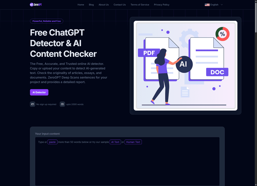 ZeroGPT - Free ChatGPT Detector screenshot